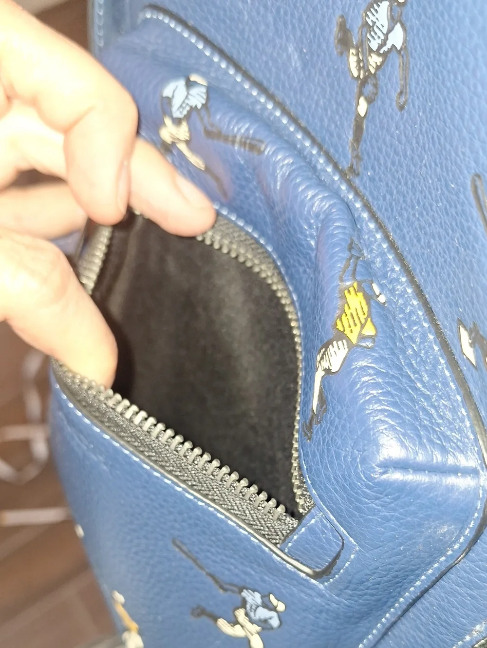 Coach West Backpack With Baseball Print Navy Blue Pebbled Leather Classic